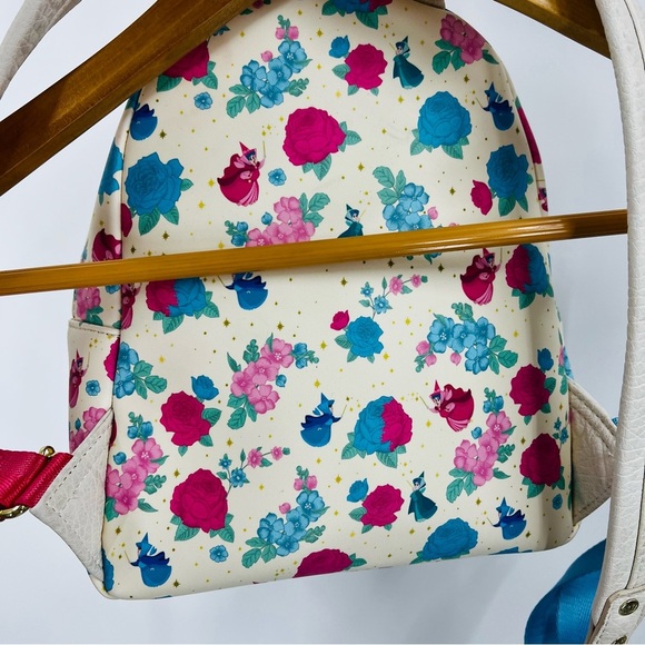 Loungefly Rare Sleeping Beauty Floral Fairy Godmothers Mini Backpack Pink Blue - Picture 10 of 11